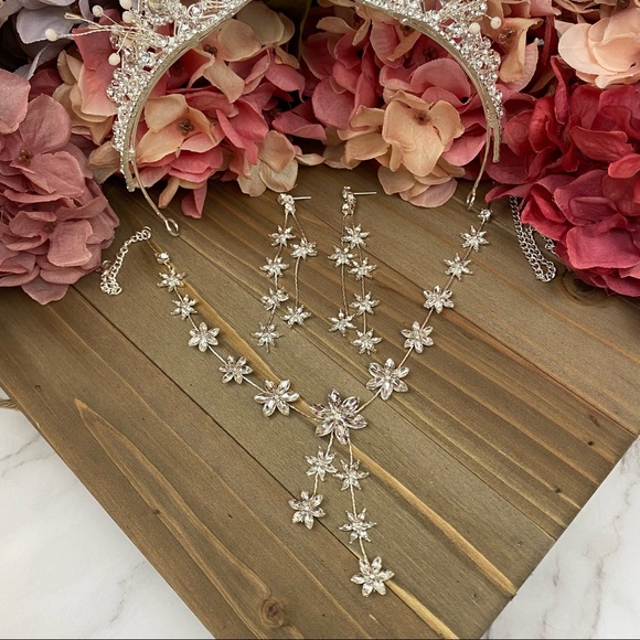 Whimsical Crystal Tiara Necklace & Earring Set main image 11